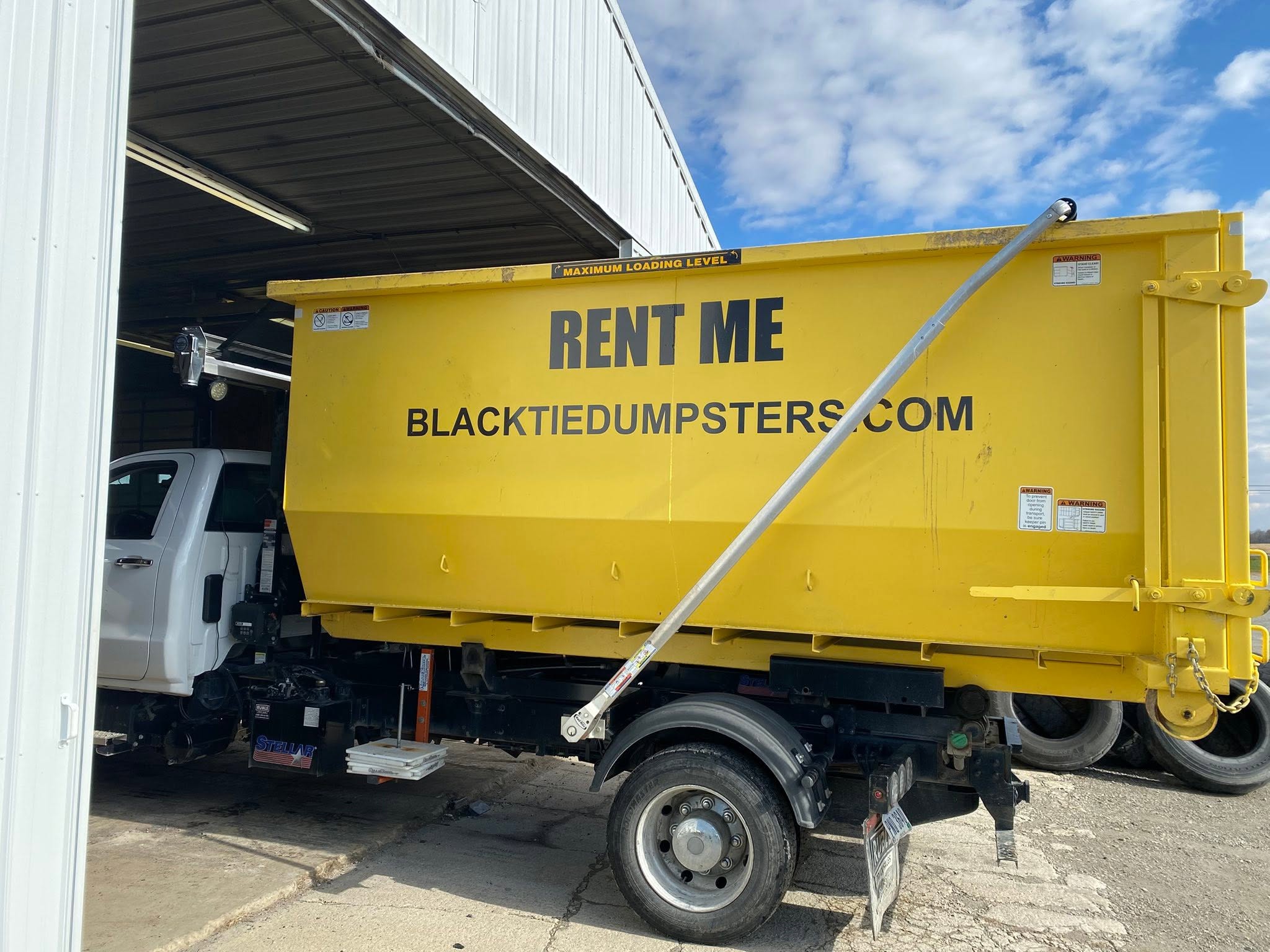 Black Tie Dumpsters roll-off dumpster ready for delivery
